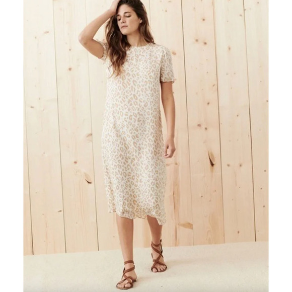 Jenni Kayne Womens 100% Silk Midi Shift T-Shirt Dress Size XS Cheetah Minimalist - Picture 1 of 10